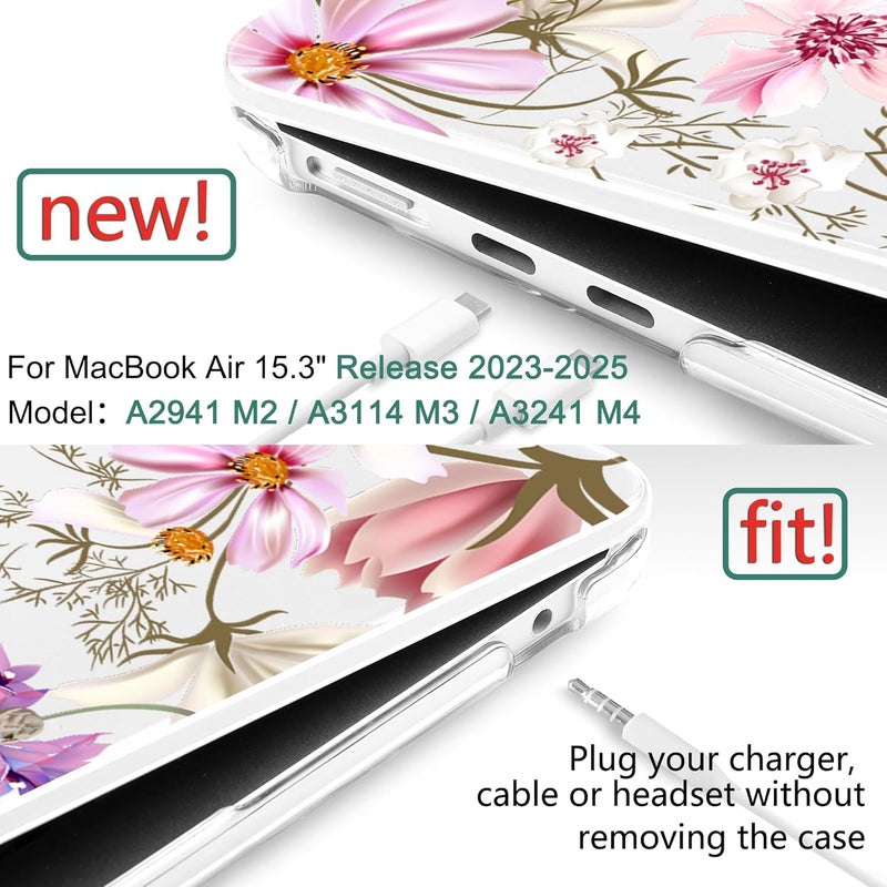 DONGKE Compatible with M4 MacBook Air 15 inch Case 2025 2024 2023 A3241 A3114 A2941 M3 M2 Liquid Retina Display Touch ID, Plastic Hard Case & Keyboard Skin & Screen Protector - Butterfly Floral - Image 2